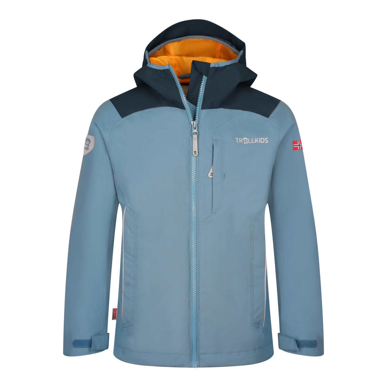TROLLKIDS Kinder Regenjacke Bergen Stahlblau/Schwarz/Mango