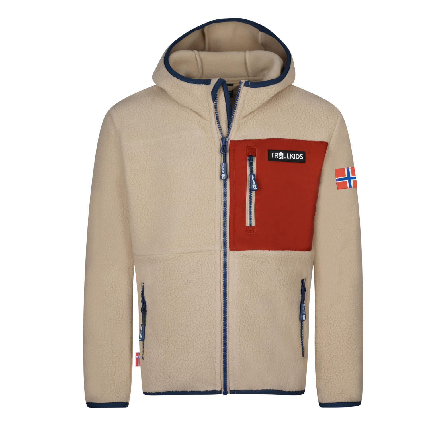 TROLLKIDS Kinder Fleecejacke Aurlandsfjord Wüstensand/Mystik Blau/Rostrot