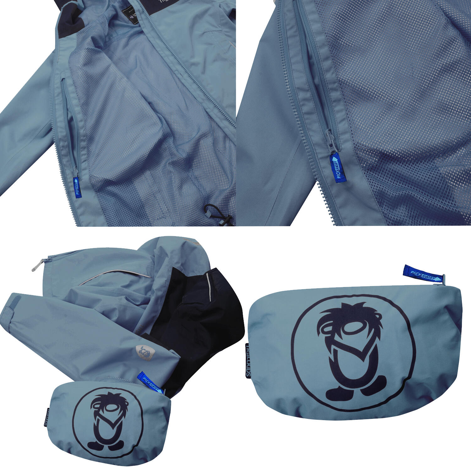 Kinder Regenjacke Bergen Stahlblau/Schwarz/Mango 3/3