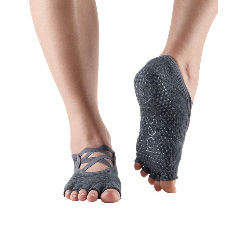 Toesox Bellarina Full-Toe Yoga Grip Socks Charcoal Grey/Lime