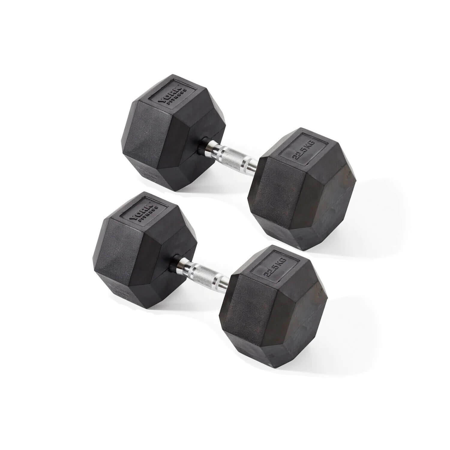 York Fitness Rubber Hex Dumbbells 2 x 22.5kg 1/3