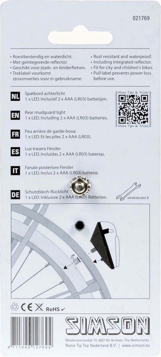 Fanale posteriore a batteria per parafango Simson LED con 2 x AAA incluse. 4/6