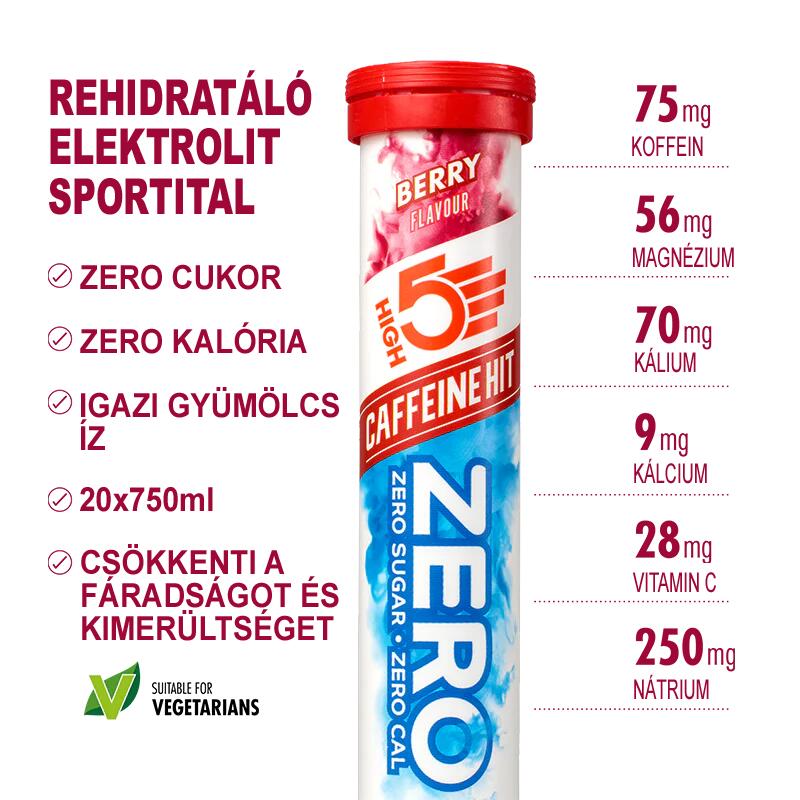 ZERO Caffeine HIT Electrolyte pezsgőtabletta 20db, Málna (75mg)