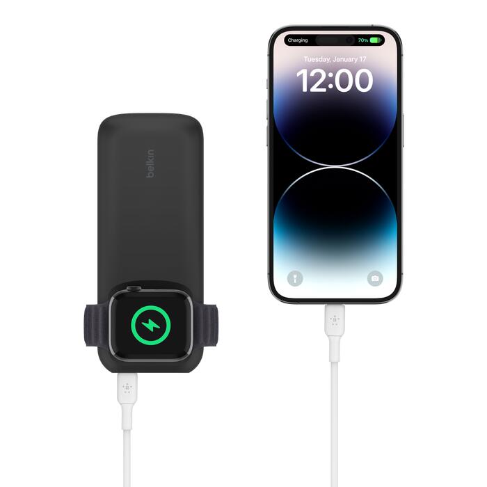 Belkin Batterie externe 10K avec câbles intégrés lightning et USB-C, bleu - Batterie  externe - LDLC