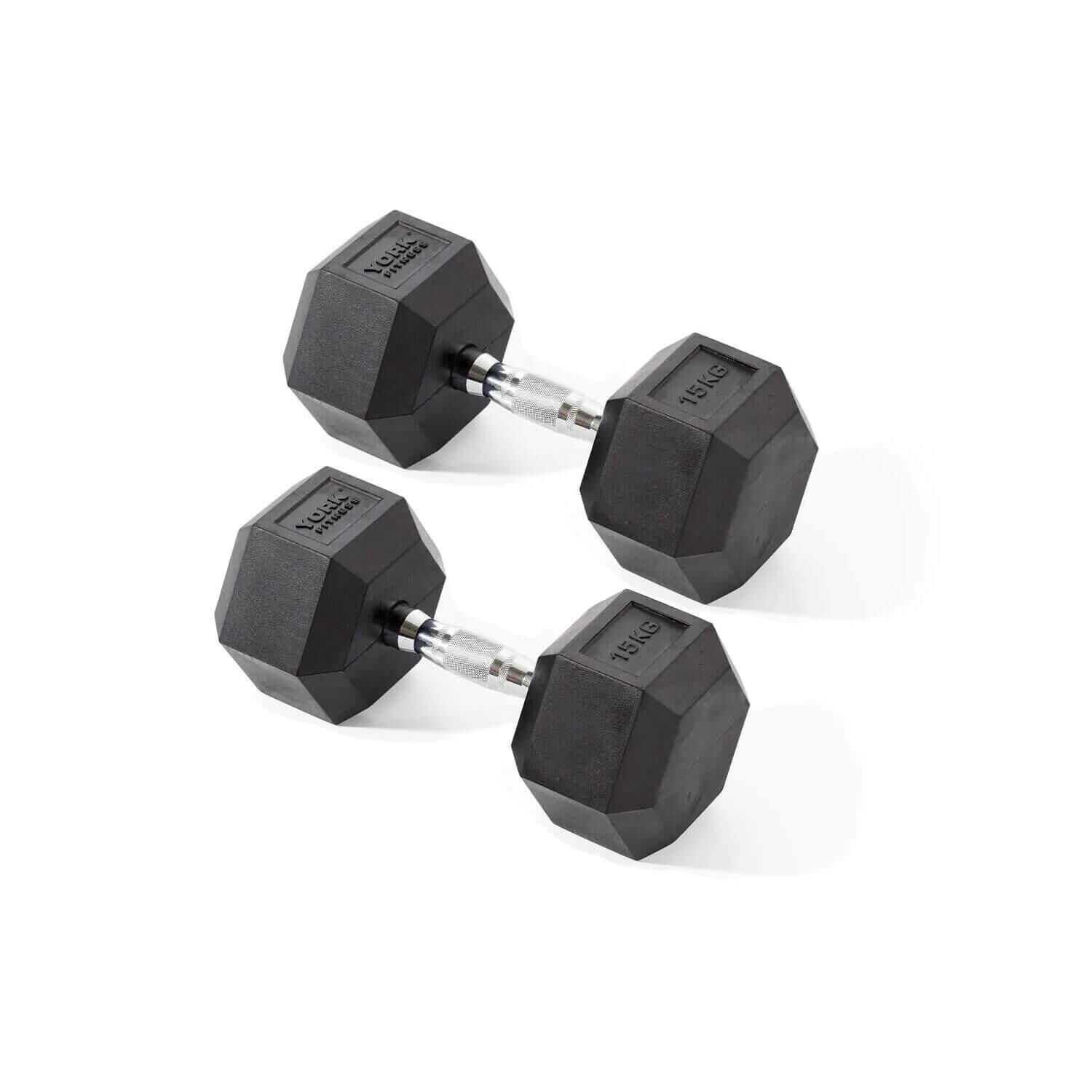 YORK FITNESS York Fitness Rubber Hex Dumbbells 2 x 15kg