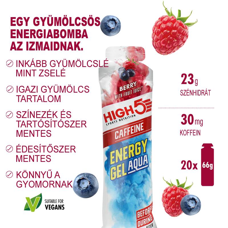 High5 Energy Gel Aqua Caffeine 20x66g - Málna (30mg)