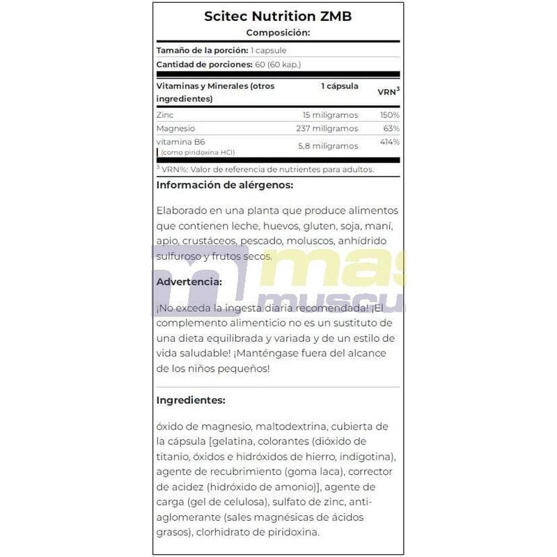 ZMB (ZMA) - 60 Cápsulas de Scitec Nutrition