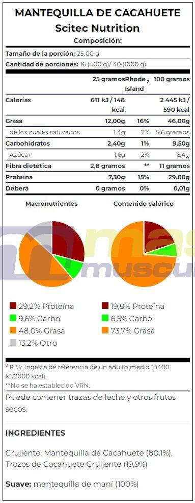 Scitec Nutrition Mantequilla De Cacahuete (400 G) - Suave 4/4