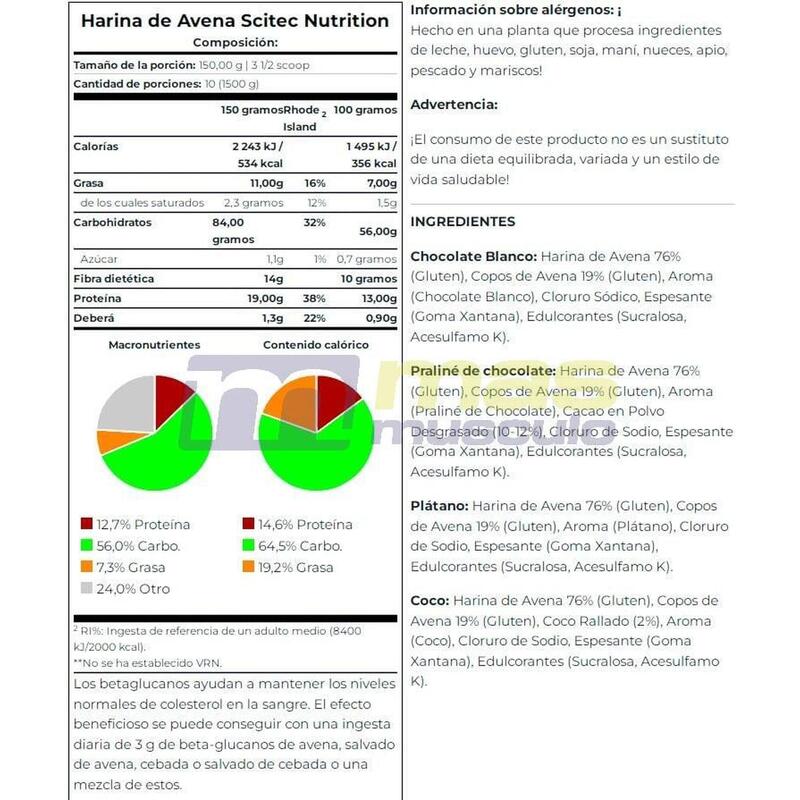 OatMeal (Harina de Avena) - 1,5kg Platano de Scitec Nutrition