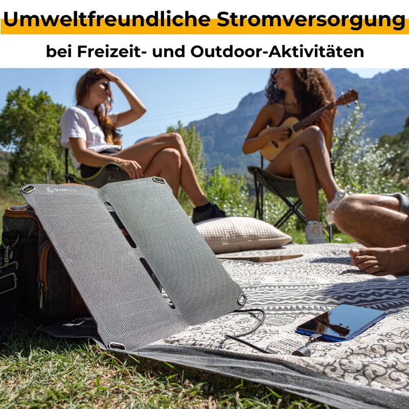 SUNBOOSTER 14 | Faltbares 14W Solarladegerät | Externe Batterie USB-Anschluss