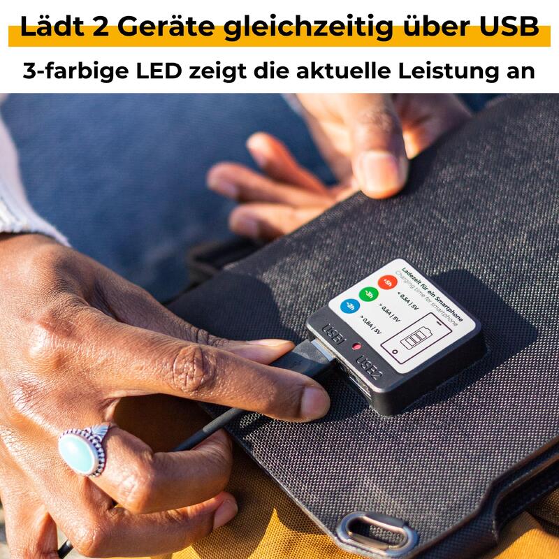 SUNBOOSTER 14 | Faltbares 14W Solarladegerät | Externe Batterie USB-Anschluss