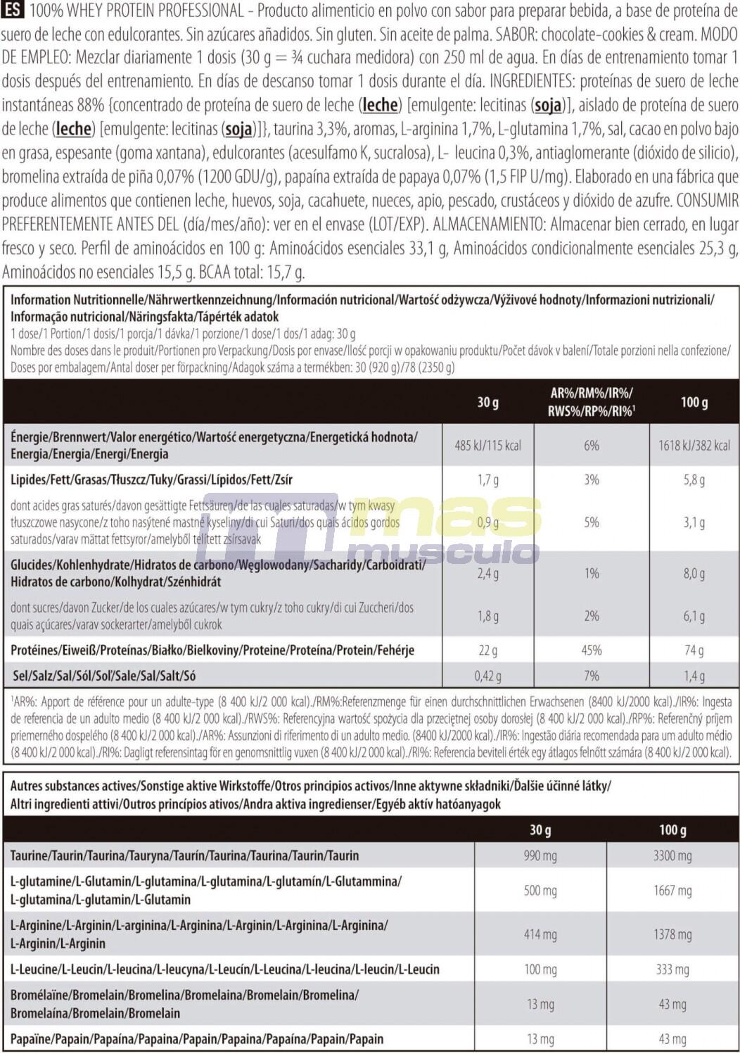 Proteine Whey - 100% Whey Professional (920gr) - Biscotto Al Cacao 6/7