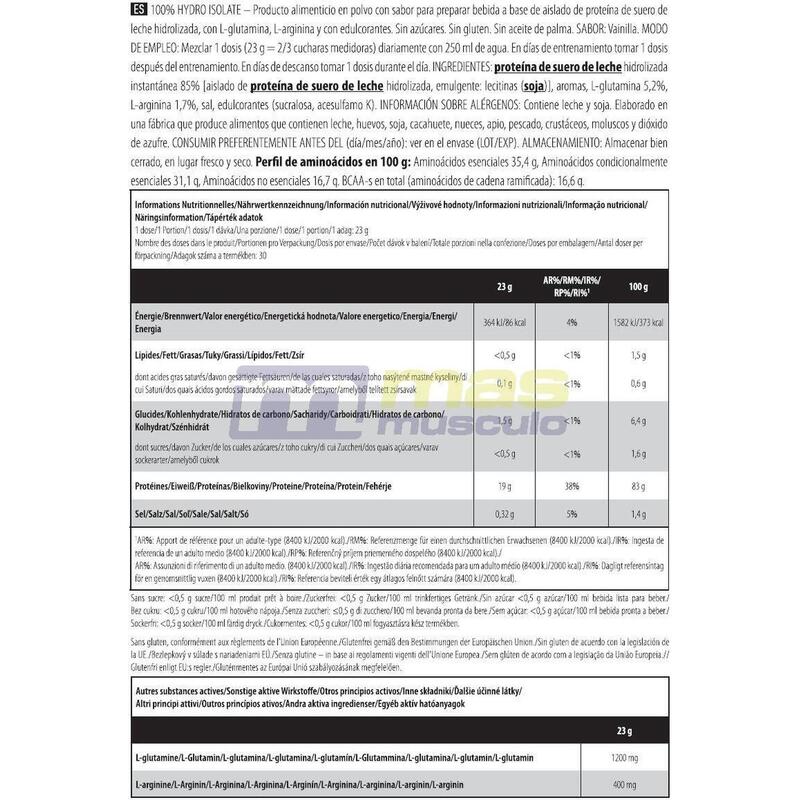 Whey hydrolysée - 100% Hydro Isolate - Vanille