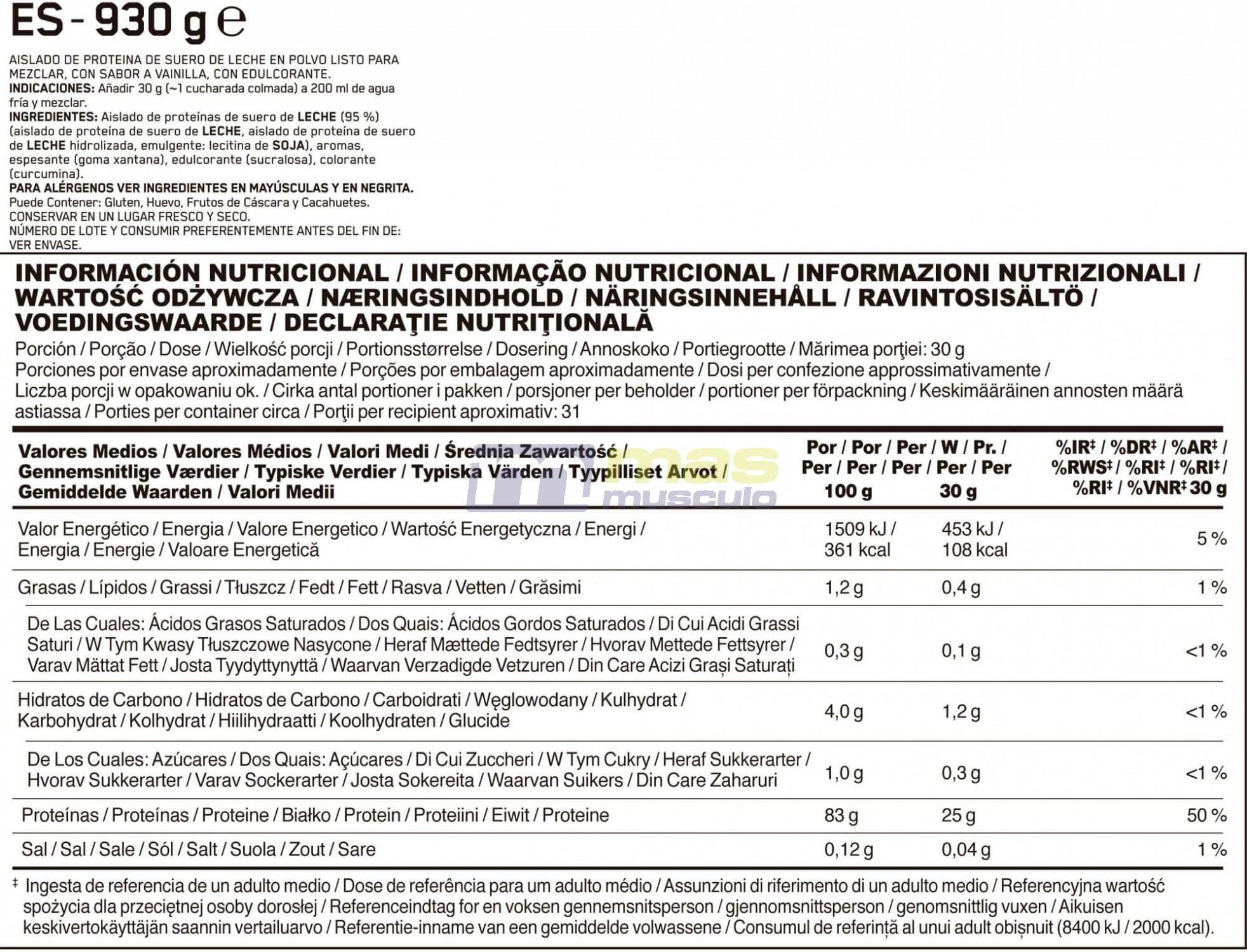 Wei-isolaat - 100% Isolaat Gold Standard (930g) - Vanille 6/6