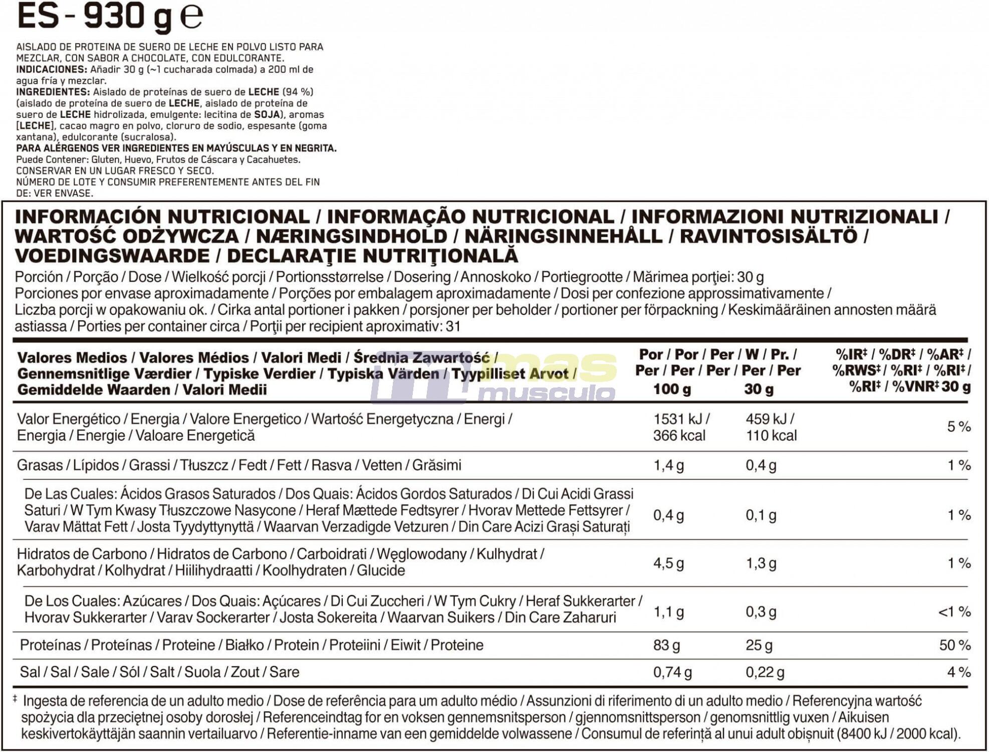 Wei-isolaat - 100% Isolaat Gold Standard (930g) - Chocolade 6/6