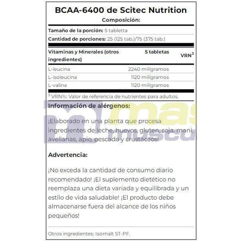 Scitec Nutrition BCAA 6400 Aminoácidos Ramificados 375 Tabletas