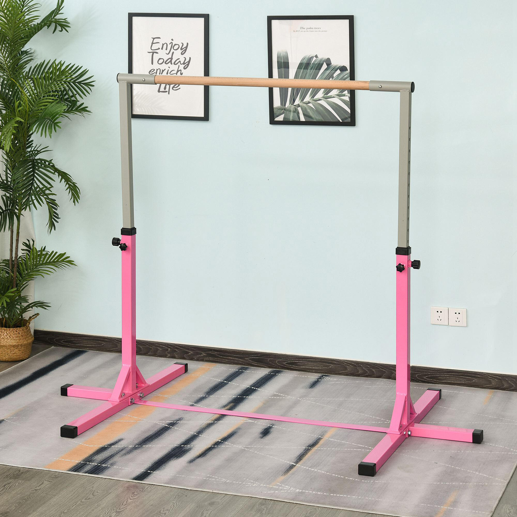 Barra de ginástica 197x121x150 cm rosa HOMCOM 2/7