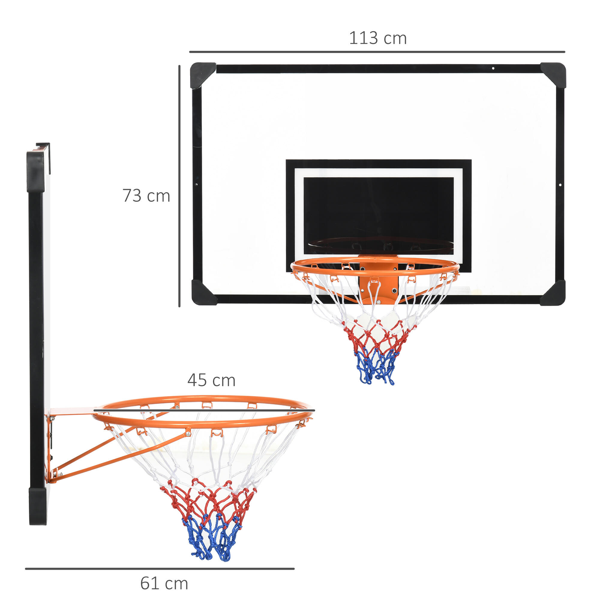Tabela de basquetebol 113x61x73 cm preto, laranja e transparente SPORTNOW 3/7