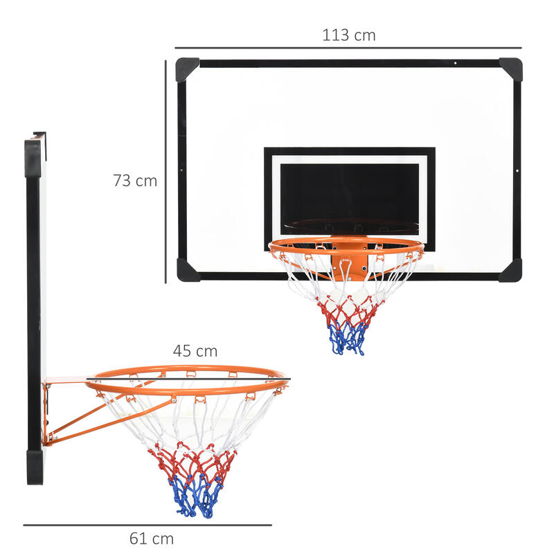 Tabela de basquetebol 113x61x73 cm preto, laranja e transparente SPORTNOW