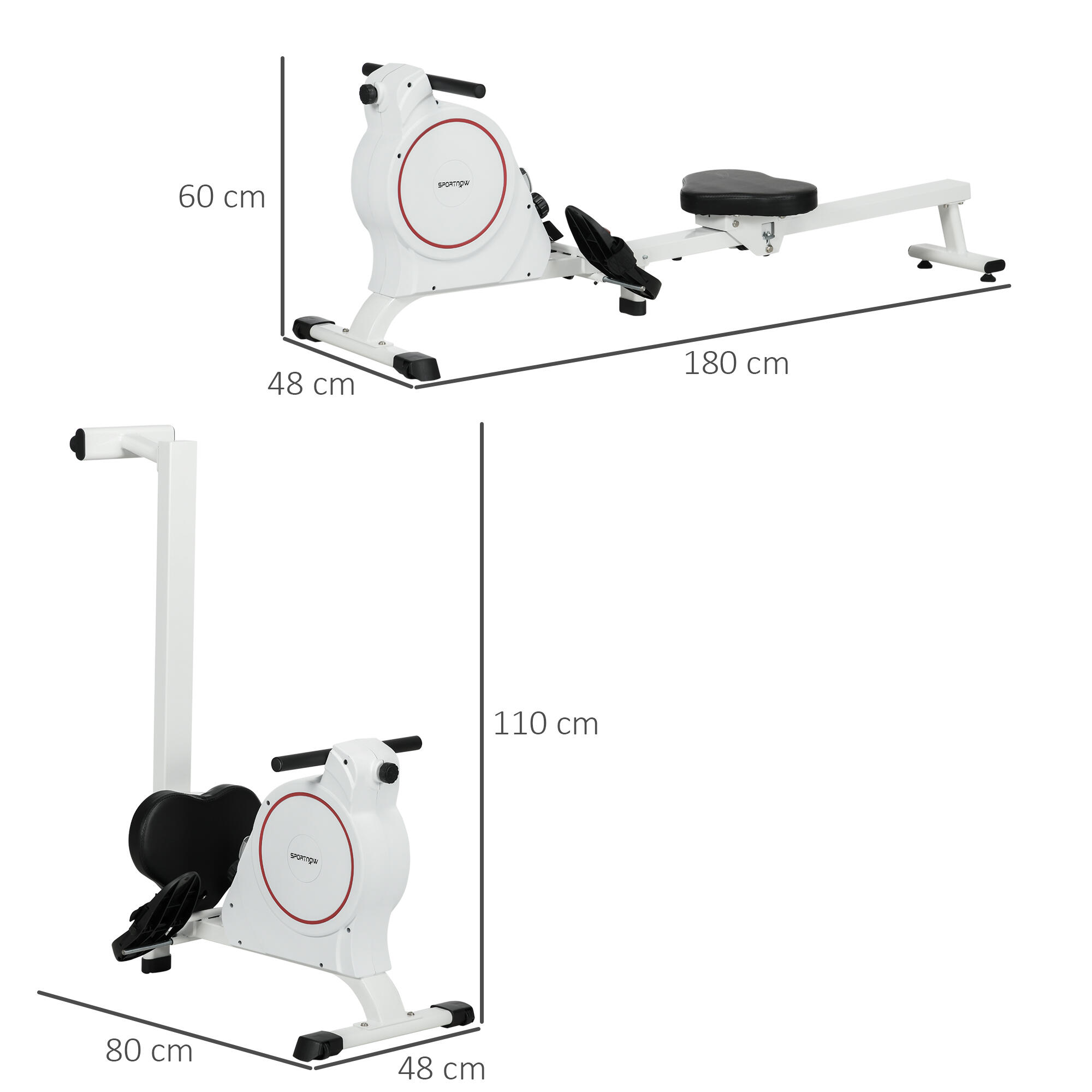 Máquina de remo 180x48x60 cm branco SPORTNOW 3/7
