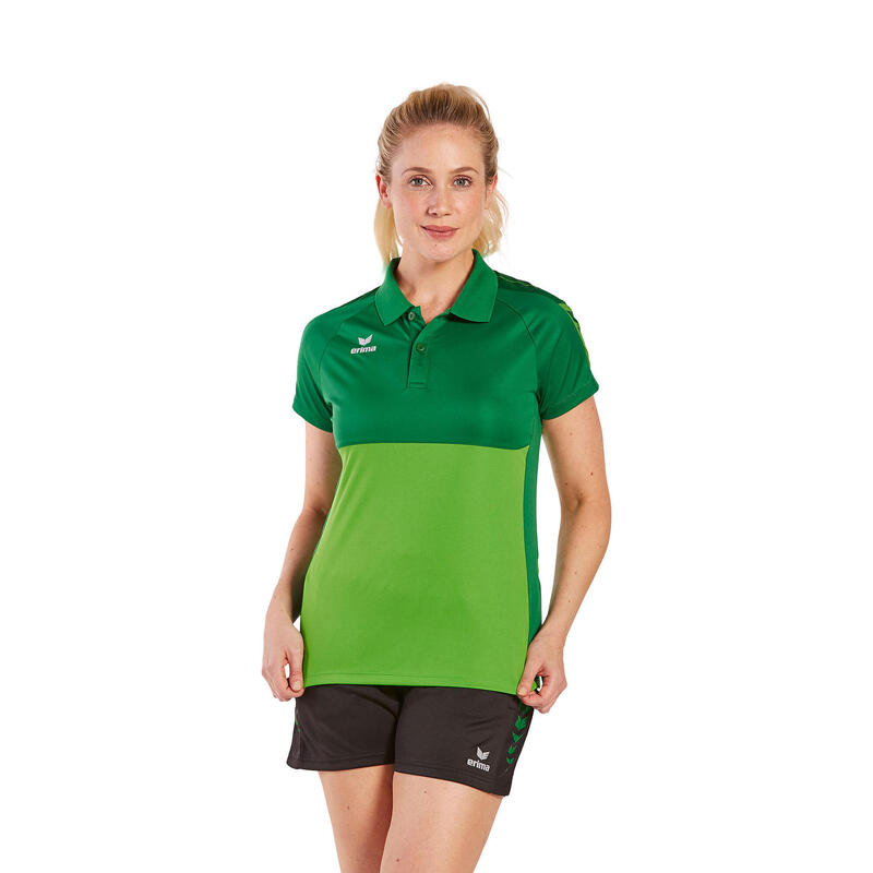 Tricou polo Erima Six Wings Verde - ușor, uscare rapidă, guler cu nasturi.