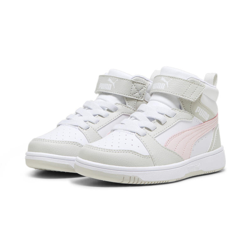 Rebound V6 Mid sneakers voor kinderen PUMA White Frosty Pink Sedate Gray