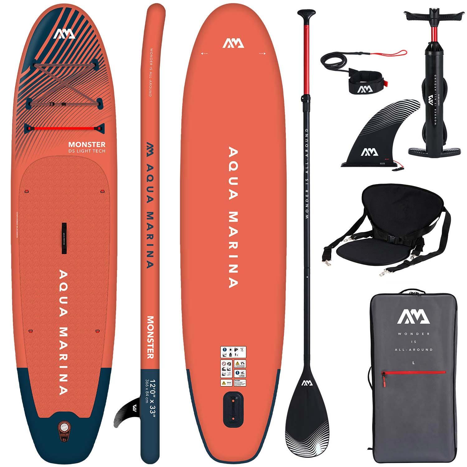 Aqua Marina Monster 12'0" BT-23MOP Rood SUP opblaasbaar board + kajakstoel 1/5