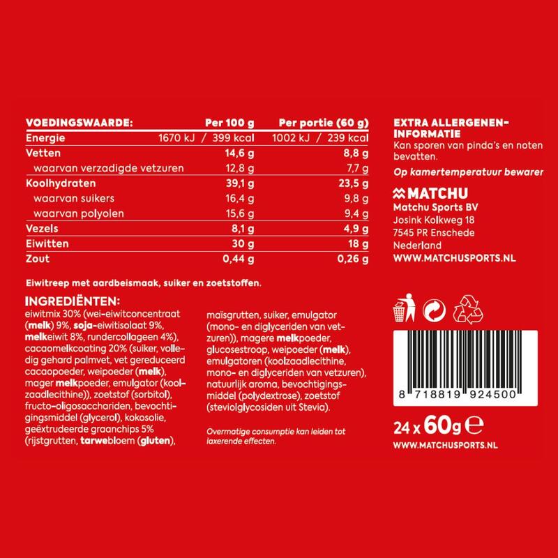 Oerkracht Strawberry Protein Bar | 24-Pack (1440 gram)