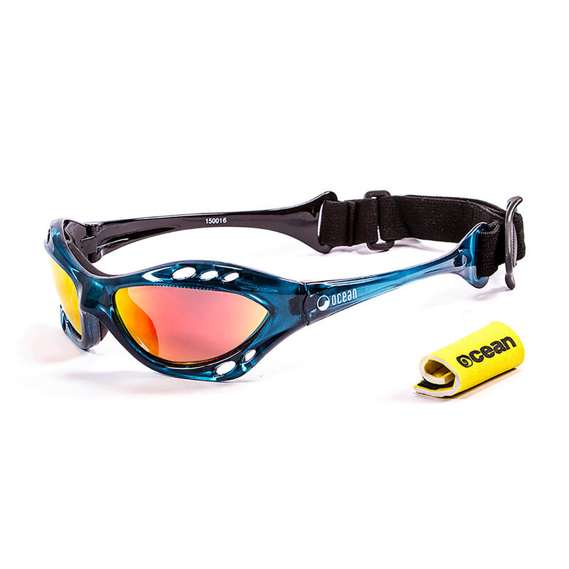 Lunette soleil flottantes sport nautiques OCEAN Cumbuco bleu et revo rouge