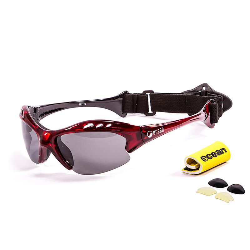 Lunette soleil flottantes sport nautiques OCEAN Mauricio rouge et fume