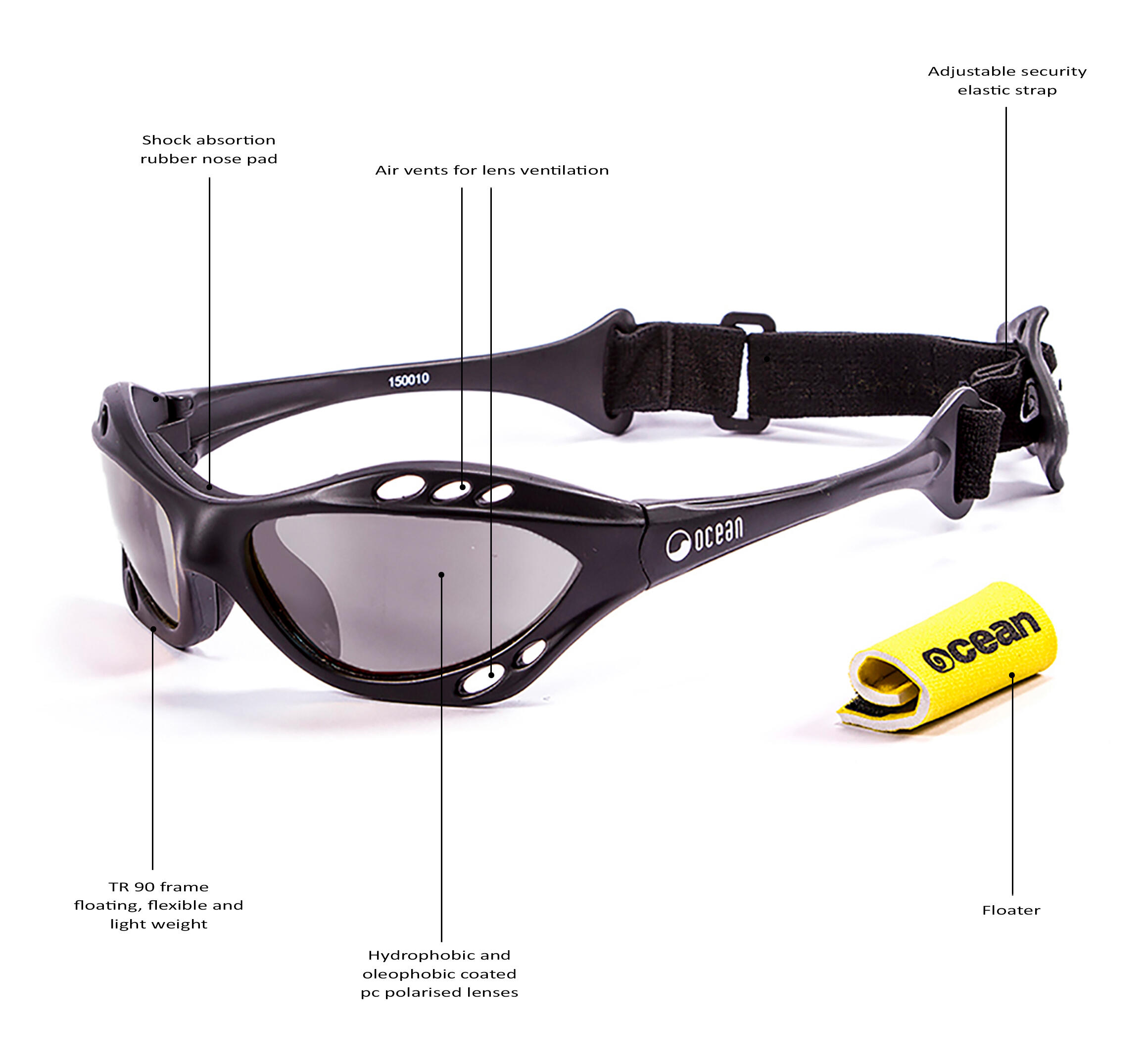 Lunette soleil flottantes sport nautiques OCEAN Cumbuco noir et fume 4/7