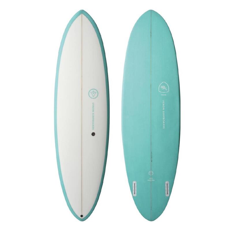 Planche de surf BEAVER Mid Length Twin Pin White Deck Teal 6'10"