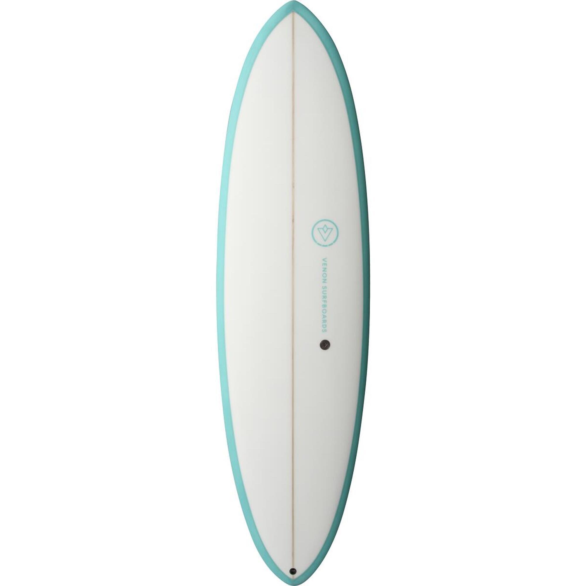 Planche de surf BEAVER Mid Length Twin Pin White Deck Teal 6'6"