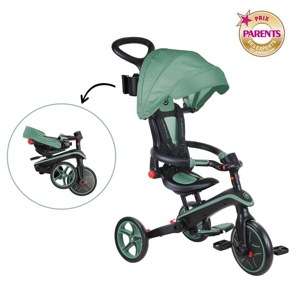 Tricycle EXPLORER 4 en 1 volutif Pliable Vert Olive GLOBBER