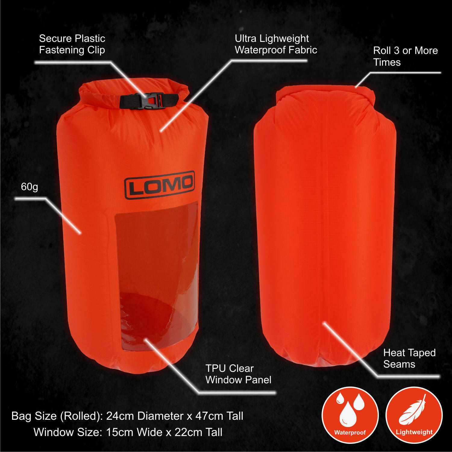 Lomo Ultra Light Weight Dry Bag 20L Red With Window 2/5