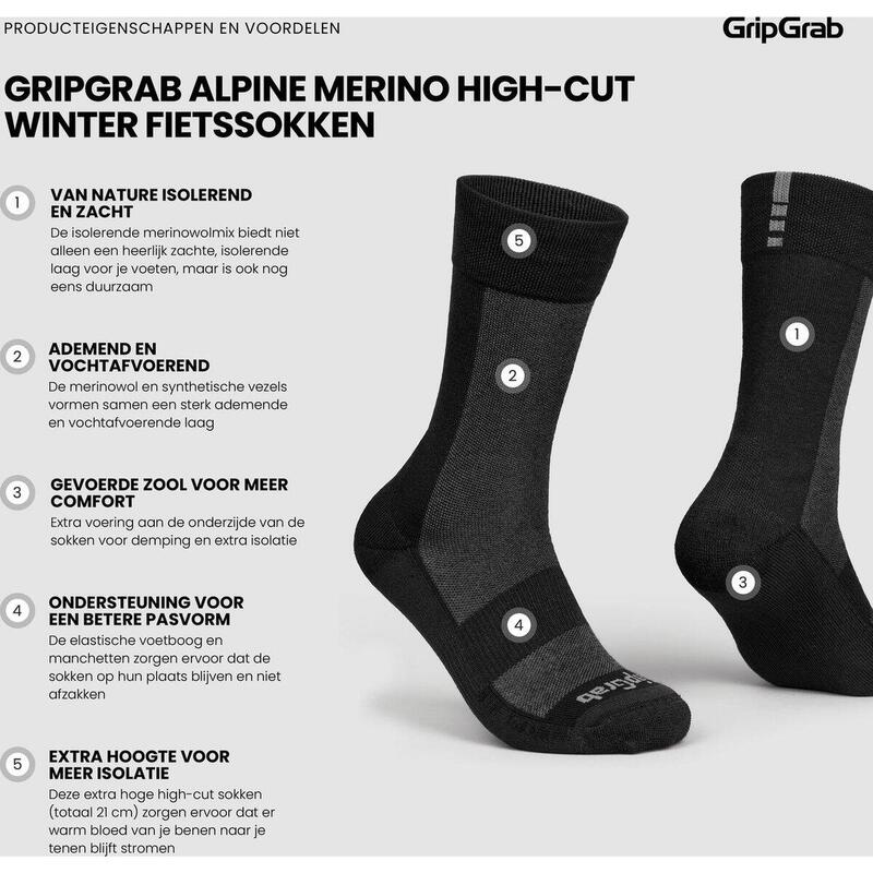 Chaussettes vélo d'hiver Alpine Merino High Cut noir