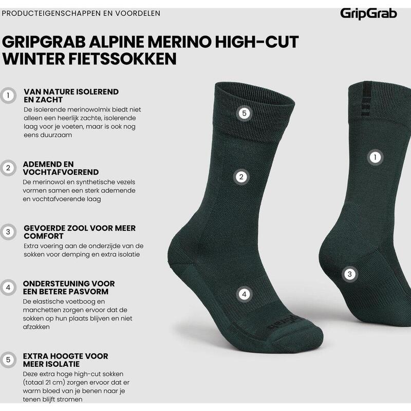 Chaussettes vélo d'hiver Alpine Merino High Cut vert
