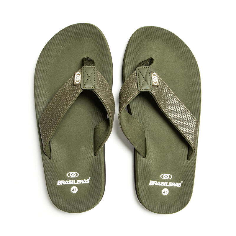 Chanclas Dedo Brasileras De Niños Color Verde Militar Con Suela Antideslizante