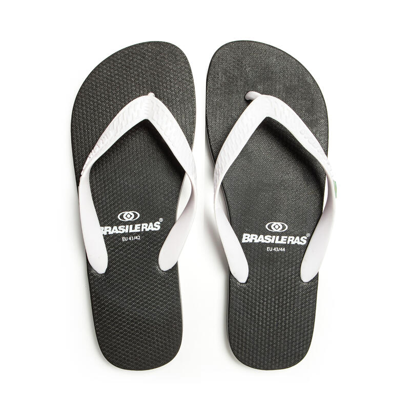 Mannen Brasilerase teenslippers zwart-wit met antislipzool