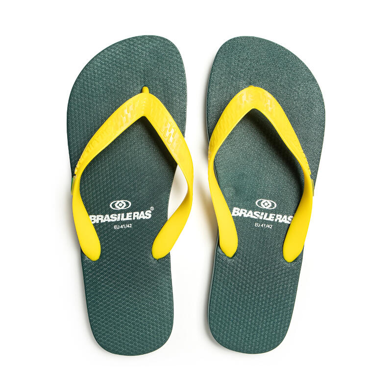 Herren BRASILERAS Toe Flip Flops Grün und Gelb Anti-Rutsch