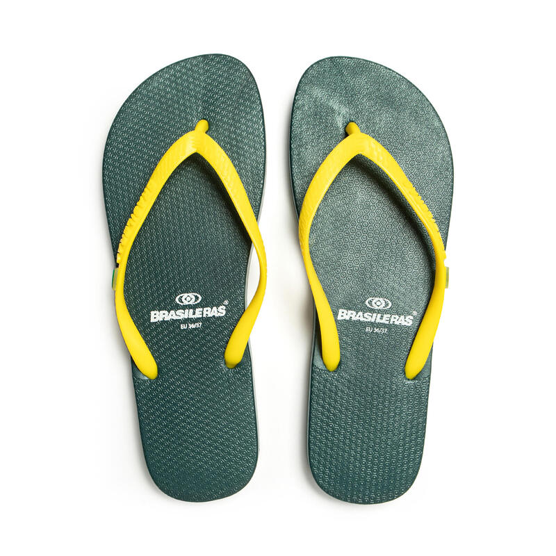 Vrouwen Brasilerase teenslippers groen en geel met antislipzool