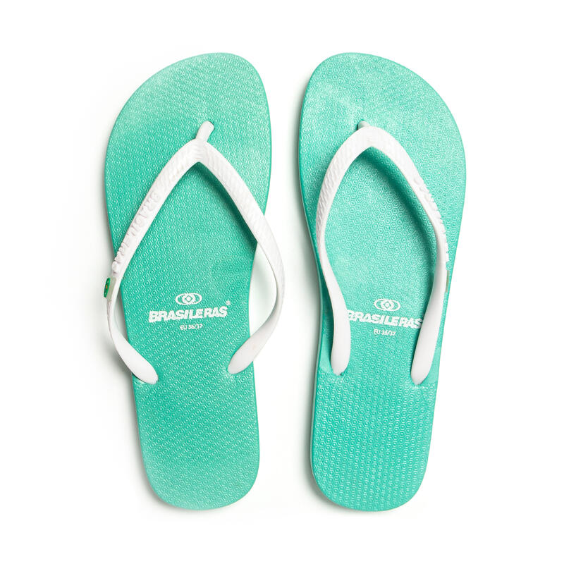 Women's BRASILERAS Toe Flip Flops Wasser Grün und Weiß Anti-Rutsch