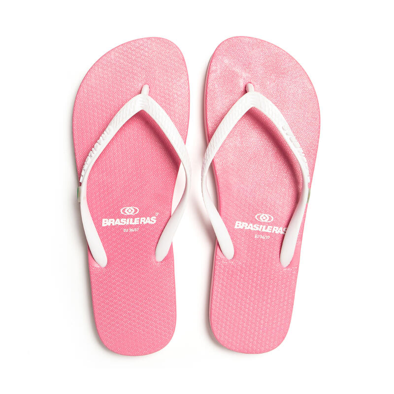 Chinelos de dedo do pé Brasileras femininos cor-de-rosa e brancos com sola