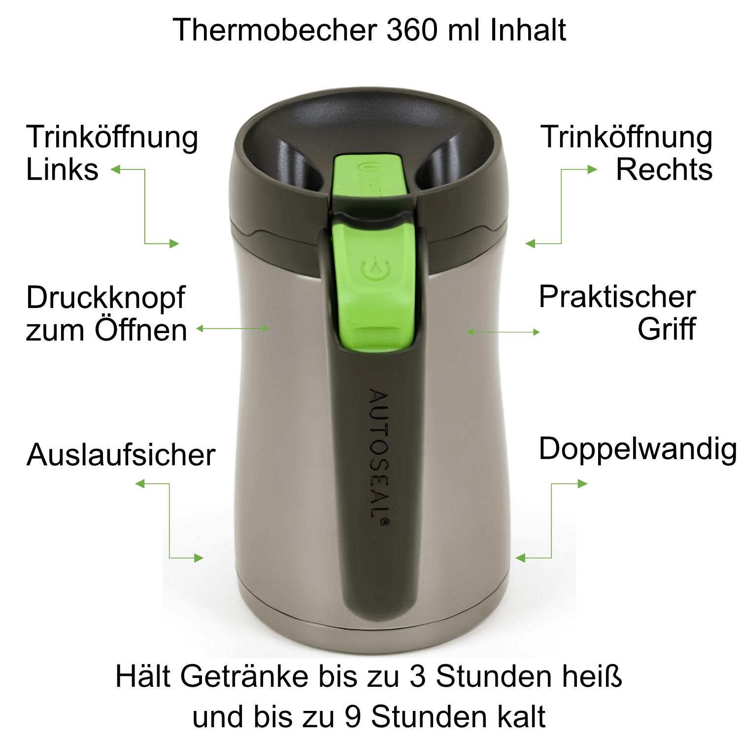 Thermobecher Contigo Edelstahl Becher 360 ML Auslaufsicher Isolierbecher 6/7