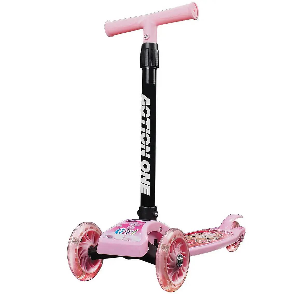 Trotineta Funride cu roti luminoase, roz 2/8