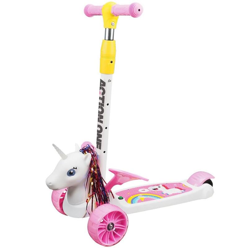 Flying Unicorn robogó fényes és széles kerekekkel, rózsaszínű