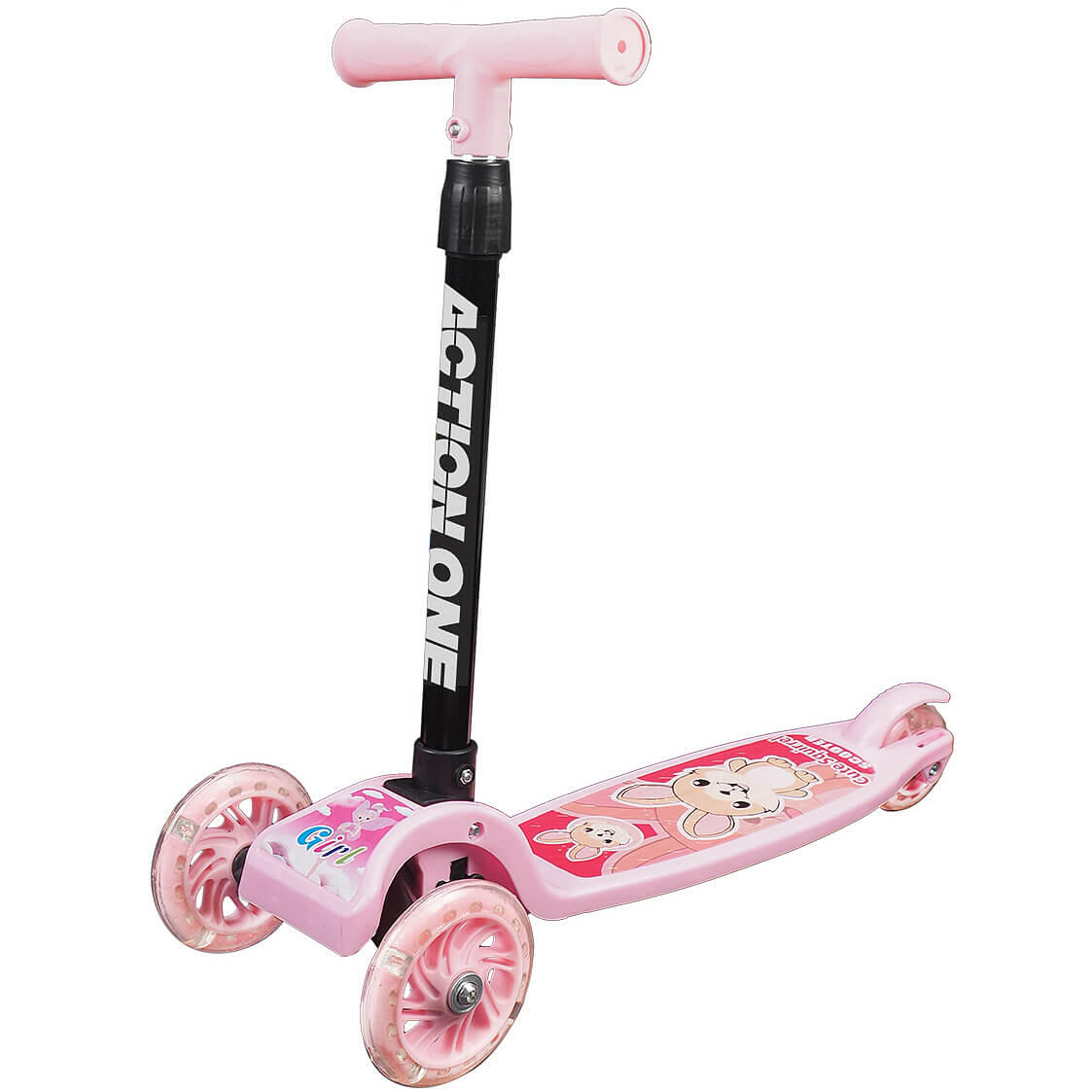 Trotineta Funride cu roti luminoase, roz