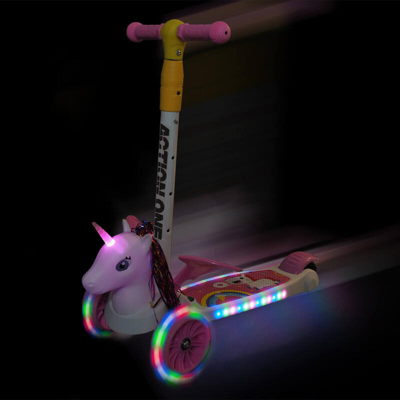 Flying Unicorn robogó fényes és széles kerekekkel, rózsaszínű