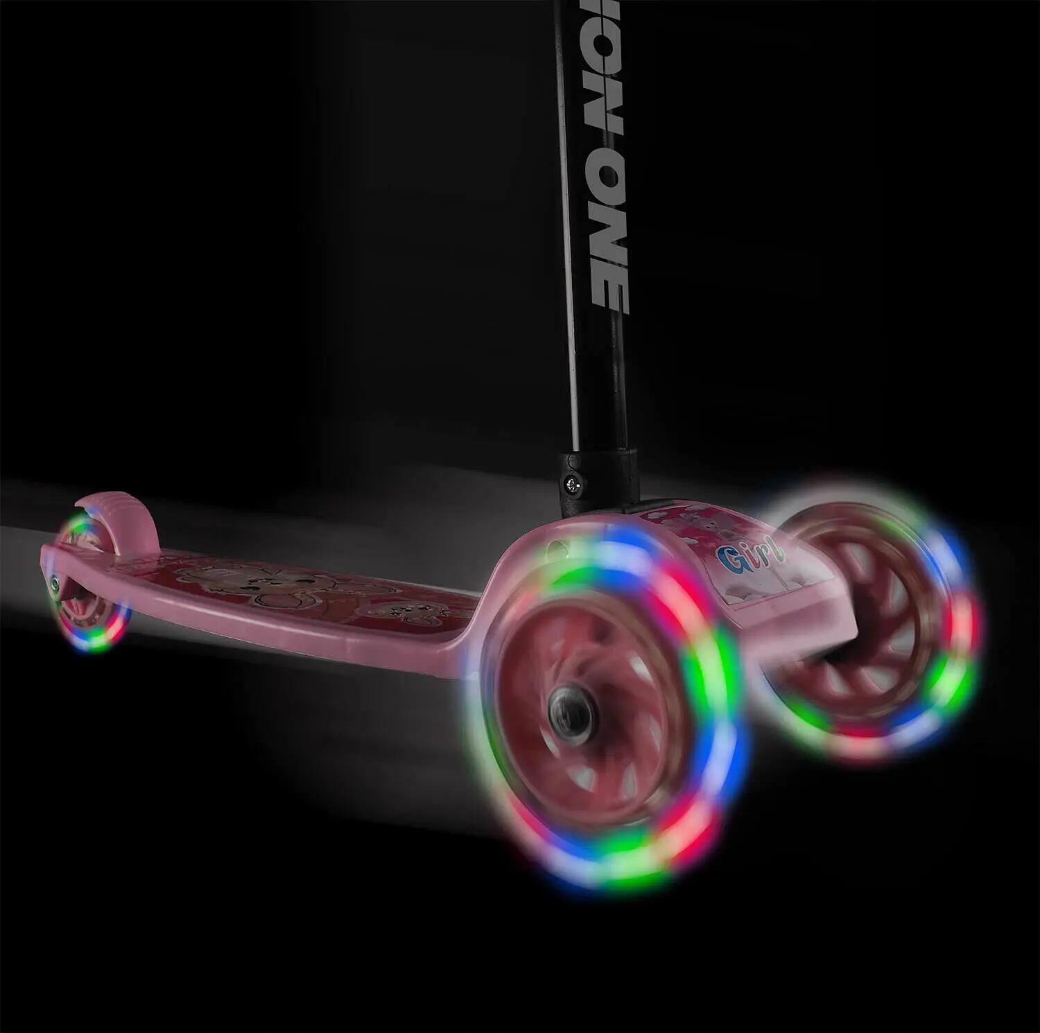 Trotineta Funride cu roti luminoase, roz 3/8