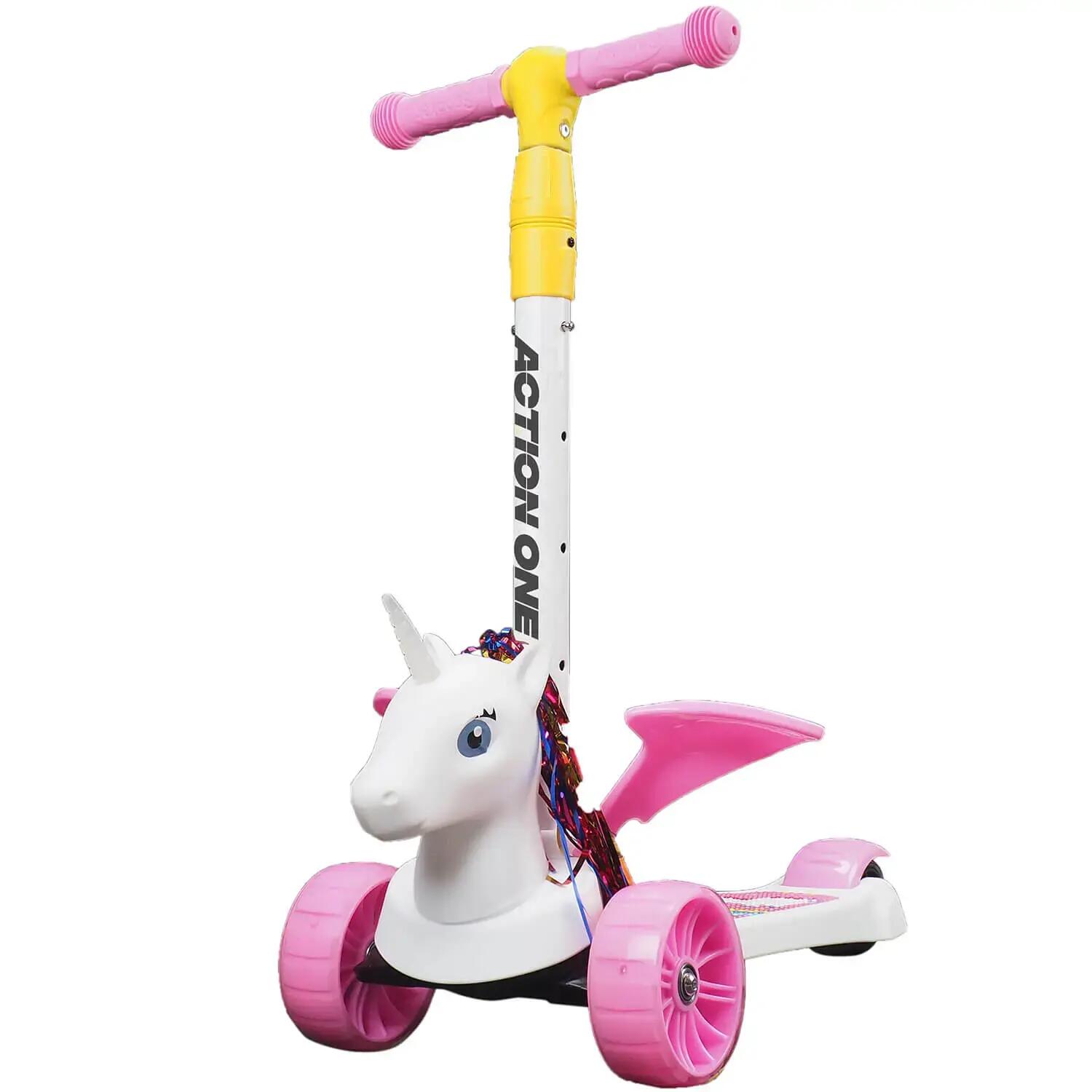 Flying Unicorn robogó fényes és széles kerekekkel, rózsaszínű 2/7